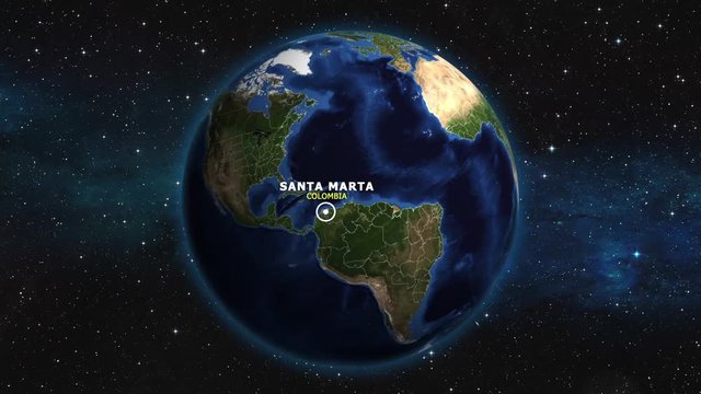 COLOMBIA SANTA MARTA ZOOM IN FROM SPACE