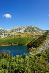 Fototapeta na wymiar Tateyama mountain peak and Mikurigakei pond. 立山連峰とみくりが池　日本三大霊山　富山県立山町　　