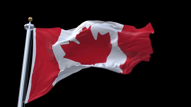 4k looping canada flag with flagpole waving in wind.A fully digital rendering,The animation loops at 20 seconds.flag 3D animation with alpha channel included.