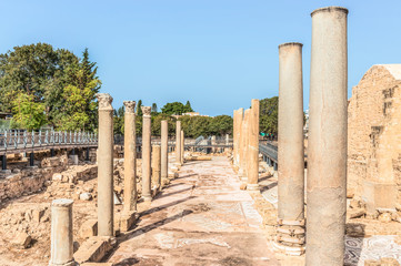 Archaeological treasures of Paphos, Cyprus. An ancient colladade near the church of Panagia...