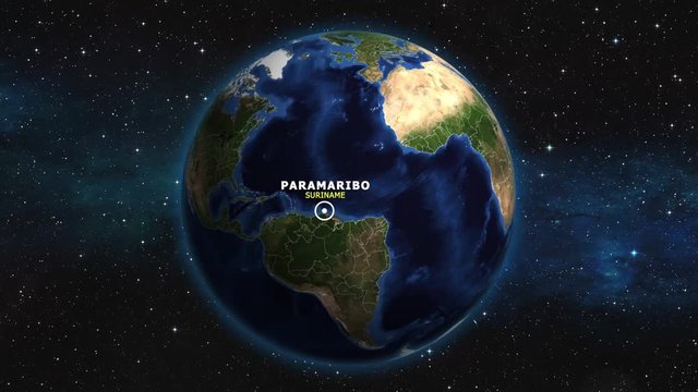 SURINAME PARAMARIBO ZOOM IN FROM SPACE