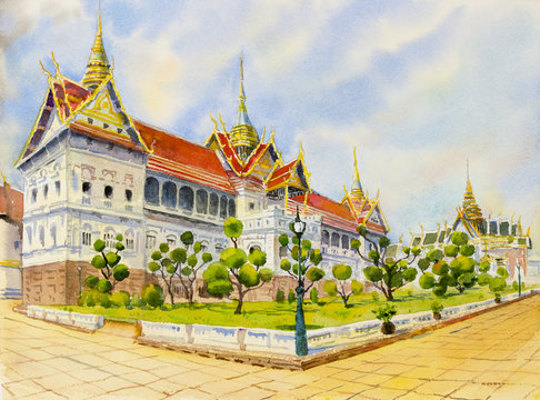 Royal grand palace, Watercolor painting