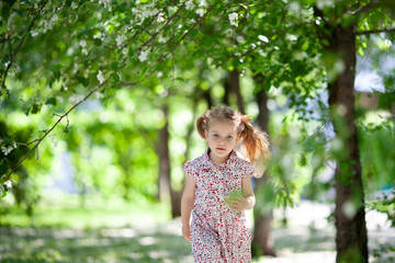 Fototapeta na wymiar Little cute girl walking in summer park
