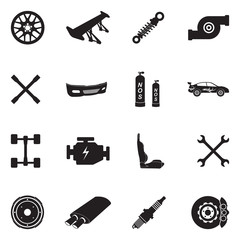 Car Tuning Icons. Black Flat Design. Vector Illustration.