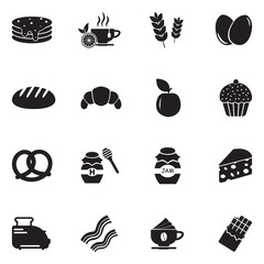 Breakfast Icons. Black Flat Design. Vector Illustration.