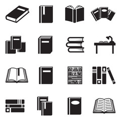 Books Icons. Black Flat Design. Vector Illustration.