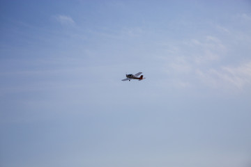 the plane hovers in the sky