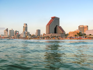 Fototapeta na wymiar Tel Aviv panorama viewed from Mediterranean Sea. 