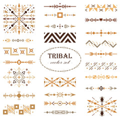Brown vector tribal set of design elements. Brush set.