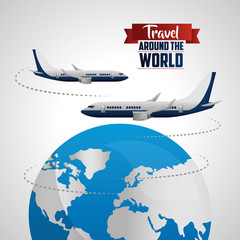 airplanes transport travel around of world vector illustration