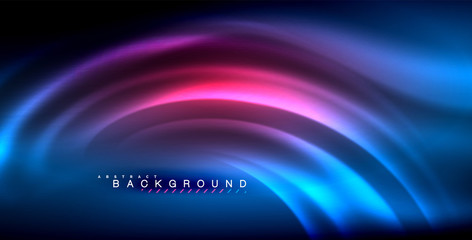 Neon glowing wave, magic energy and light motion background