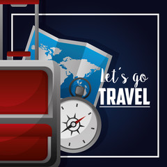 suitcase travel compass and map vector illustration