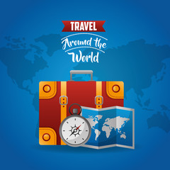 suitcase travel compass and map vector illustration