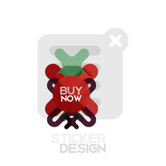 Flat design cross shape geometric sticker icon, paper style design with buy now sample text, for business or web presentation, app or interface buttons