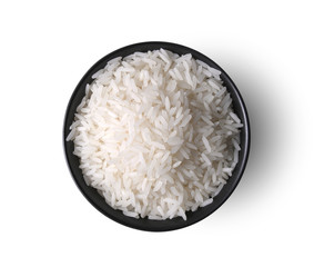 rice in a bowl on white background