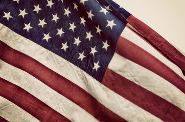 Closeup of the American flag. Vintage tone.