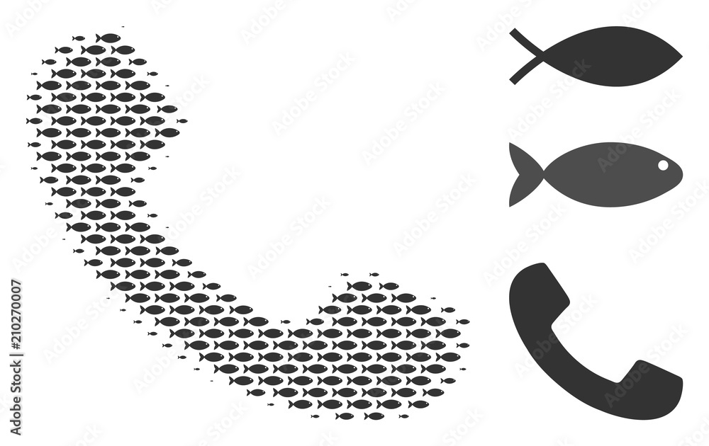 Poster fish call halftone mosaic. vector fish symbols are combined into call mosaic. nautical design concep