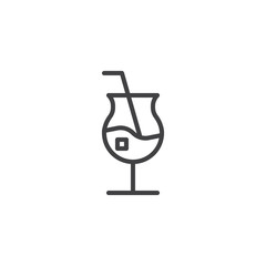 Cocktail glass with straw outline icon. linear style sign for mobile concept and web design. Fresh iced drink simple line vector icon. Symbol, logo illustration. Pixel perfect vector graphics