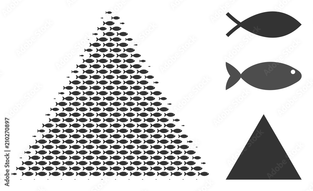Poster fish filled triangle halftone mosaic. vector fish items are combined into filled triangle mosaic. se