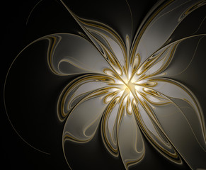 Fractal golden white flower on a black background