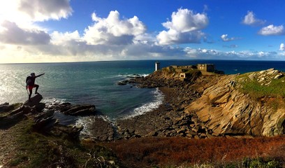 Bretagne france  paysage breton prise de vue surle phare de kermoran  15 octobre 2017