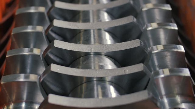 closeup lines with finished metal details lied in warehouse