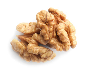 Tasty walnuts on white background