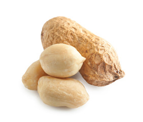 Tasty peanuts on white background