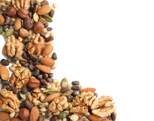 Different nuts on white background