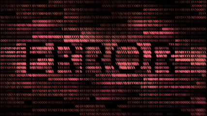 computer screen display error message. red and black digital binary code. spyware computer problems malicious software and hacker concept. danger of cyber world.