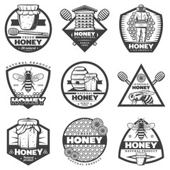 Vintage Monochrome Honey Labels Set