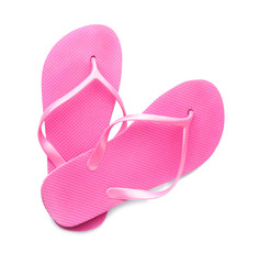 Female beach flip-flops on white background