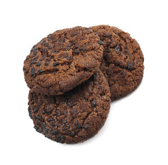 Delicious chocolate cookies on white background