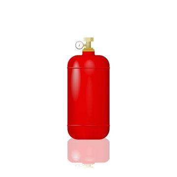 Red cylinder with liquefied gas. Vector illustration of an lpg. Methane, propane, butane, natural gas for domestic equipment.