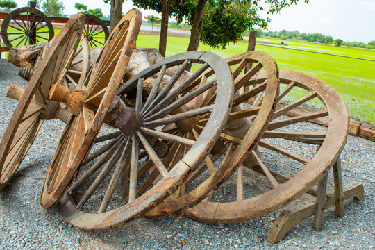 The old wooden wagon wheels