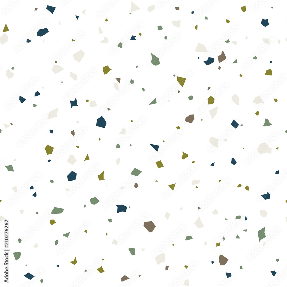 Poster Terrazzo flooring textured surface modern abstract pattern. Vector seamless abstract repeat with chips of marble or granite in soft pastel  colors.