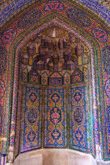Detail of the wall in Nasir Ol-Molk mosque, also famous as Pink Mosque. Shiraz. Iran