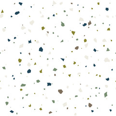 Terrazzo flooring textured surface modern abstract pattern. Vector seamless abstract repeat with chips of marble or granite in soft pastel  colors.
