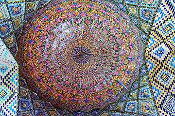 Detail of the ceiling in Nasir Ol-Molk mosque, also famous as Pink Mosque. Shiraz. Iran