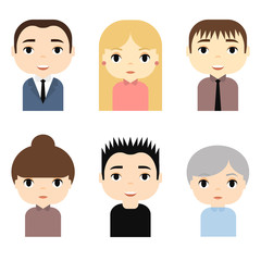Man and Woman Avatars Set with Smiling faces. Female Male Cartoon Characters. Businessman Businesswoman. Beautiful People Icons.