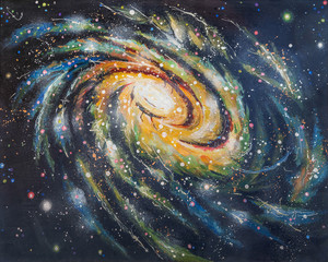 Oil painting on canvas. Spiral galaxy. Author: Nikolay Sivenkov.