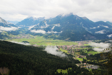 Obraz premium The view of Ehrwald from the hiking trail to Seebensee, Austria