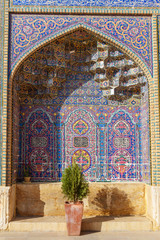 Decorated wall of Nasir Ol-Molk mosque, also famous as Pink Mosque. Shiraz. Iran