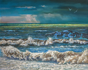 Obrazy na Szkle  Obraz olejny na płótnie. Burza na morzu. Autor: Nikołaj Siwenkow.