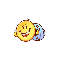 Smiley face student with backpack - cute happy yellow emoticon boy with school bag isolated on white background. Back to school cartoon emoji character in vector illustration.
