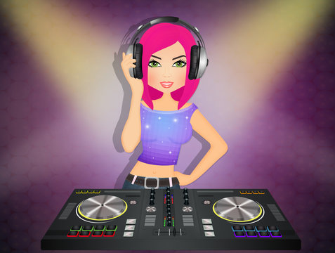 illustration of DJ girl at the console
