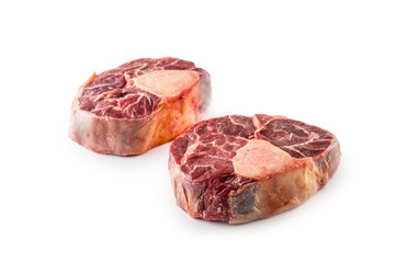 Raw beef shank isolated on white background