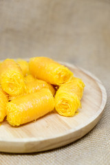 Delicious Thai dessert on wood dish