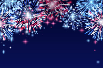 4th of July, American Independence Day celebration Flyer, Banner, Template or Invitation design with National Flag and Sparkling Fireworks.