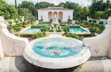 The beautiful Italian Renaissance Garden view from the upper terraces an iconic famous gardens in Hamilton gardens of New Zealand.